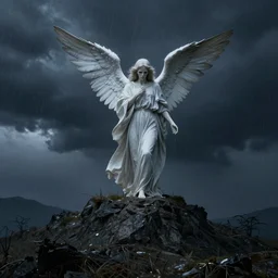 the angel of death circling a mountain during a storm at night