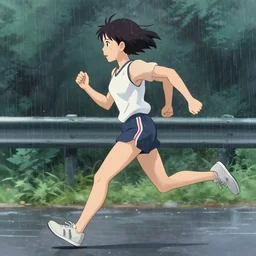 girl wearing sports short running in the rain, illustration concept art anime key visual trending pixiv fanbox by wlop and greg rutkowski and makoto shinkai and studio ghibli