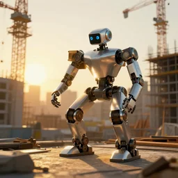 robot in construction, character architect, cinematic, golden hour
