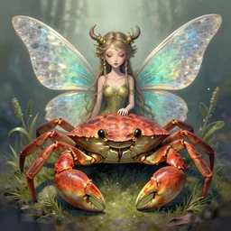 a crab fairy, art by josephine wall, intricately detailed, highly detailed, fantasy, whimsical, trending on artstation