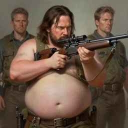 morbidly obese keanu reeves using a sniper rifle, painting, elegant intricate digital painting artstation concept art by mark brooks and brad kunkle detailed