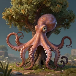 an octopus tree going for a stroll highly detailed, 8 k, trending on artstation, award - winning art,