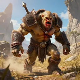 gameplay of a orc brute bleeding in the style of horizon zero dawn