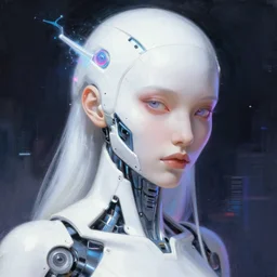 a white cast futuristic biomechanical woman with prety face, futuristic neon lights, digital painting, cyberpunk