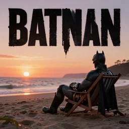 photo of batman on a quiet beach, he is sitting on a lounger while watching the sunset, by tuca reines and max rive, graphic studio design, high detail, unreal engine 5, trending on artstation