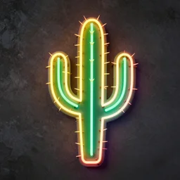 a neon sign depicting a cactus, digital art, highly detailed, realistic, bright colors, 8 k