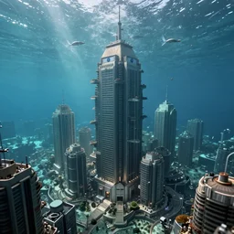 a mega city underwater, highly detailed, octane render, 8k, realistic