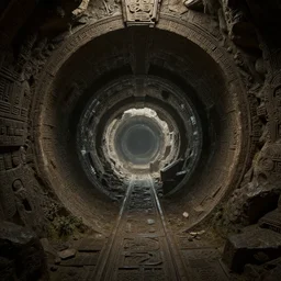 a portal to another world at the end of a tunnel created by an ancient civilization, close up peter mohrbacher, featured on artstation, octane render, cinematic, rugged, intricate, 8 k