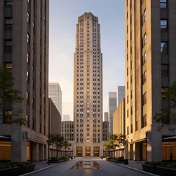 rockefeller concourse, sunset lighting, hyperrealism, futurism 4 k, octane render