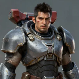 an portrait man with a scar on his face latin in the assault powered armor, style game square enix life, trending on artstation, painted by greg rutkowski, render naughty dog, octane render, detailed