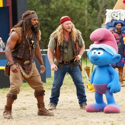 Eitri (played by Peter Dinklage), Gimli (played by John Rhys-Davies), and Papa Smurf (played by Kenny Rogers) . Competing in an episode of the History Channel's Forged In Fire