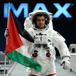 kurdish astronaut holding a kurdistan flag in a movie directed by christopher nolan, movie still frame, promotional image, imax 7 0 mm footage