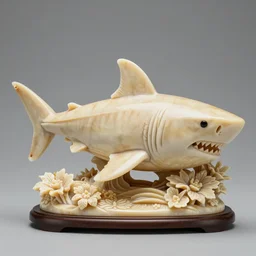 ivory carving of the shark from Jaws, highly detailed, life-sized