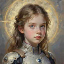 painting, young girl, beautiful face, gorgeous, face visible, heavenly, halo, cinematic lighting, eva suit, greeble, wallpaper, extremely detailed, sharp focus, by greg rutkowski and [ [ [ wlop ] ] ], intricate, beautiful, award winning, trending on artstation, pixiv