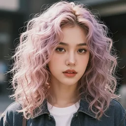 Alyssa, anime thai girl, messy curly pastel hair, streetwear fashion, clear clean face, face by lya kushinov, Avetetsuya Studios