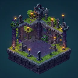 evil graveyard isometric 2. 5 d game level, myvmk, with detailed stone, lanterns, disney, haunted mansion, toon shader, arnold maya render, artstation by miha rinne