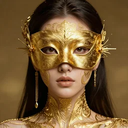 beautiful girl with golden mask, medium range, intricate complexity, rule of thirds, face by Artgerm, character concept, dramatic lighting, craig mullins, artbreeder, 8k, highly detailed and intricate, golden ratio, hypermax