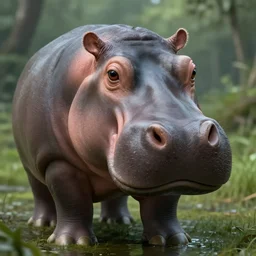 a render of a hippo looking sad, extreme fine detail, swamp background, octane, highly detailed, detailed eyes, high quality, ray traceing, zbrush, trending on artstation, 8 k