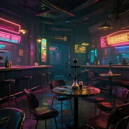 concept art of cyberpunk 2 0 7 7 hookah bar environment, few chairs, neon, highly detailed, 8 k, hdr, studio, matte painting, environment, digital illustration, artstation, by marcin tomalak