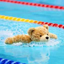 teddy bears swimming at the olympics 4 0 0 m butterfly event.