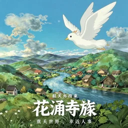 the flim poster of a magical place around mountains and river, white spirit flying around the sky, miyazaki's animated film, ghibli studio, princess mononoke, 4 k, highly detailed, horizon view,