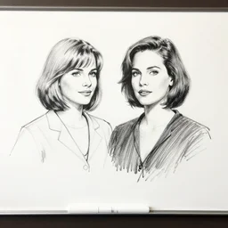 a whiteboard sketch of thelma and louise, marker pen, black on white