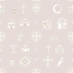 crisp vector seamless line art texture of icons that represent christianity.