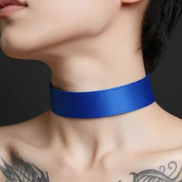 straight neck, blue choker, tattoos
