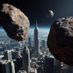 a futuristic cyberpunk city in between 2 asteroids in space, designed by Syd Mead, cinematogrpahy by Roger Deakins, realistic, photografy, Leica, LUT