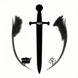 a coat of arms, a black sword on a white background