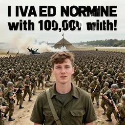 Mrbeast, youtube thumbnail, I invaded normandy with 100,000 soldiers!, clickbait