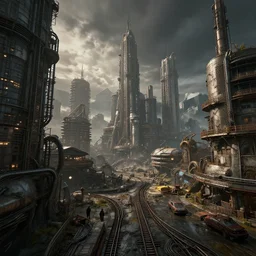 post apocalyptic dieselpunk city , highly detailed, 4k, HDR, award-winning photo