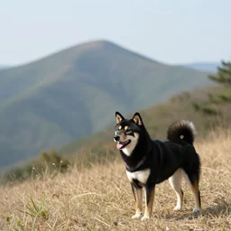 a canadian on a walk with his black shiba near the chuncheon mountains