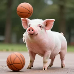 pig playing basketball
