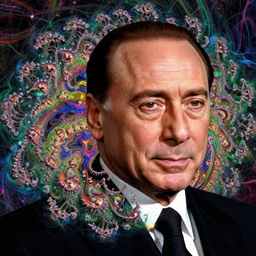 photo of Silvio Berlusconi fused with Mandelbrot fractals psychedelics