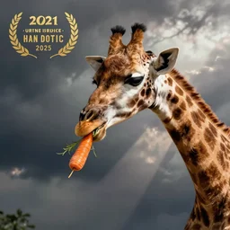 drawing of a giraffe eating carrots, digital art