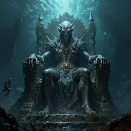 cthulhu sitting on a throne in an underwater ruins, dark souls inspired, elden ring inspired, octane render, rtx, unreal engine 5, digital painting, trending on artstation, highly detailed, epic composition, 8 k uhd