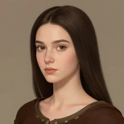 2 5 years old women : : dark straight hair : : ugly, brown medieval cloting, light armor, natural materials : : high detail, digital art, illustration, realistic, rpg, fantasy