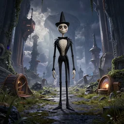 scene from tim burton's artstation scifi universe, by greg rutkowski, unreal engine 5, hyper realism, realistic shading, cinematic composition, blender render, octane render, hdr, detailed textures, photorealistic, wide shot