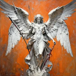 highly detailed and abstract angel of war, with bloody spears, silver white and orange color scheme, by peter mohrbacher, art by peter mohrbacher!!! angelarium!!!! craig mullins greg rutkowski and ross trann