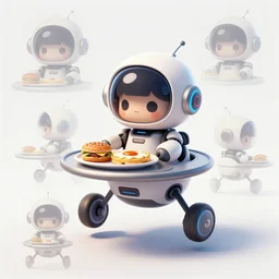 concept art of a small cute hovering cyberpunk drone butler that serves breakfast ; character concept exploration, concept art, trending on artstation