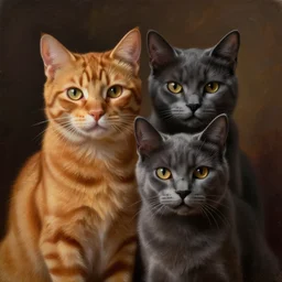a humanoid two cat, portrait of a ginger humanoid cat and a gray humanoid cat, atmospheric lighting, painted, menacing, intricate, volumetric lighting, beautiful, rich deep colours masterpiece, golden hour, sharp focus, ultra detailed, by leesha hannigan, ross tran, thierry doizon, kai carpenter, ignacio fernandez rios
