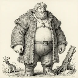 andre the giant in the shire, pencil illustration, alan lee, jrr tolkien