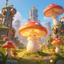 a magical city of mushrooms ,cute ,clean and clear,in steampunk city by Greg rutkowski,sung Choi, 8k photo realistic, cinematic lighting, hd ,high details, atmospheric, trending on artstation, glowing effect, devinart, golden ratio, rule of thirds