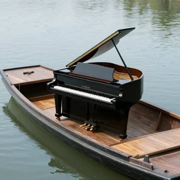 a piano floating on a barge