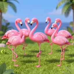 five pink flamingos disco dancing super kawai style