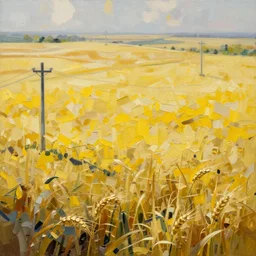 hyper detailed 3d render like a Oil painting - the endless plains, light and shadow, yellow wheat fields and electric poles, by Jacek Yerka, Mariusz Lewandowski, Houdini algorithmic generative render, Abstract brush strokes, Masterpiece, Edward Hopper and James Gilleard, Zdzislaw Beksinski, Mark Ryden, Wolfgang Lettl, hints of Yayoi Kasuma, octane render, 8k