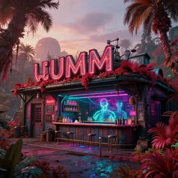 a beautiful detailed highly detailed storage building nature industrial architecture by john william casilear, alien universe at dawn nature hyperrealism scumm bar laser evil thermal imaging tron neon noir infrared rainforest retro, archdaily, wallpaper, highly detailed, trending on artstation.