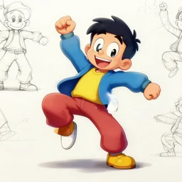 cartoonish character dancing, vivid colors, character sheet, fine details, concept design, contrast, kim jung gi, greg rutkowski, trending on artstation, 8 k, full body, turnaround, front view, back view, ultra wide angle