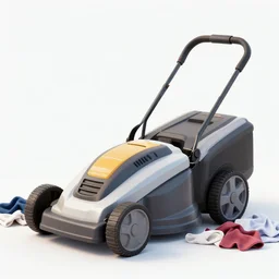 a lawnmower mowing over a pile of clothing